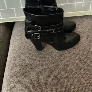 Madden Girl Black Heeled Boots with Buckle Detail